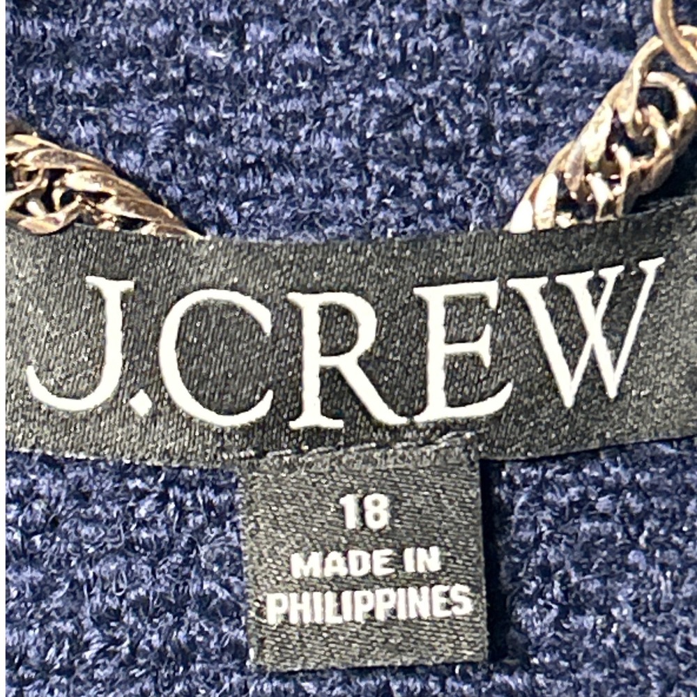 J.Crew Lady Bomber Jacket Maritime Bouclé Tweed Wool Navy Gold Buttons Sz 18 EUC - Picture 9 of 10